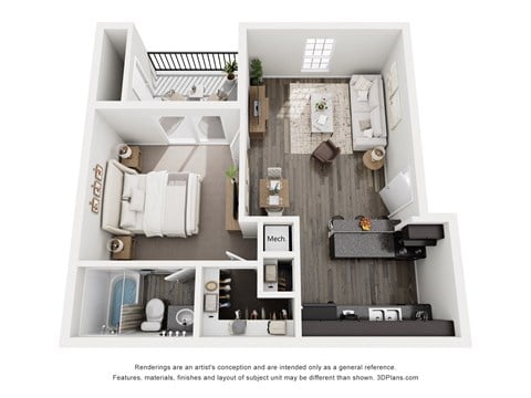 Floor plan for 1 bed, 1 bath, 514 sqft